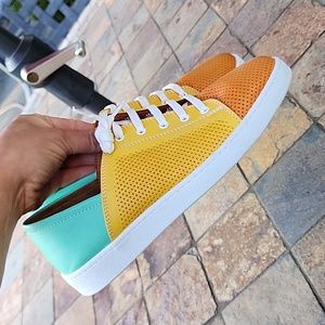 SHERIDAN MIA Tri Color Block Perforated Leather Sneakers Tennis Shoes 41 new